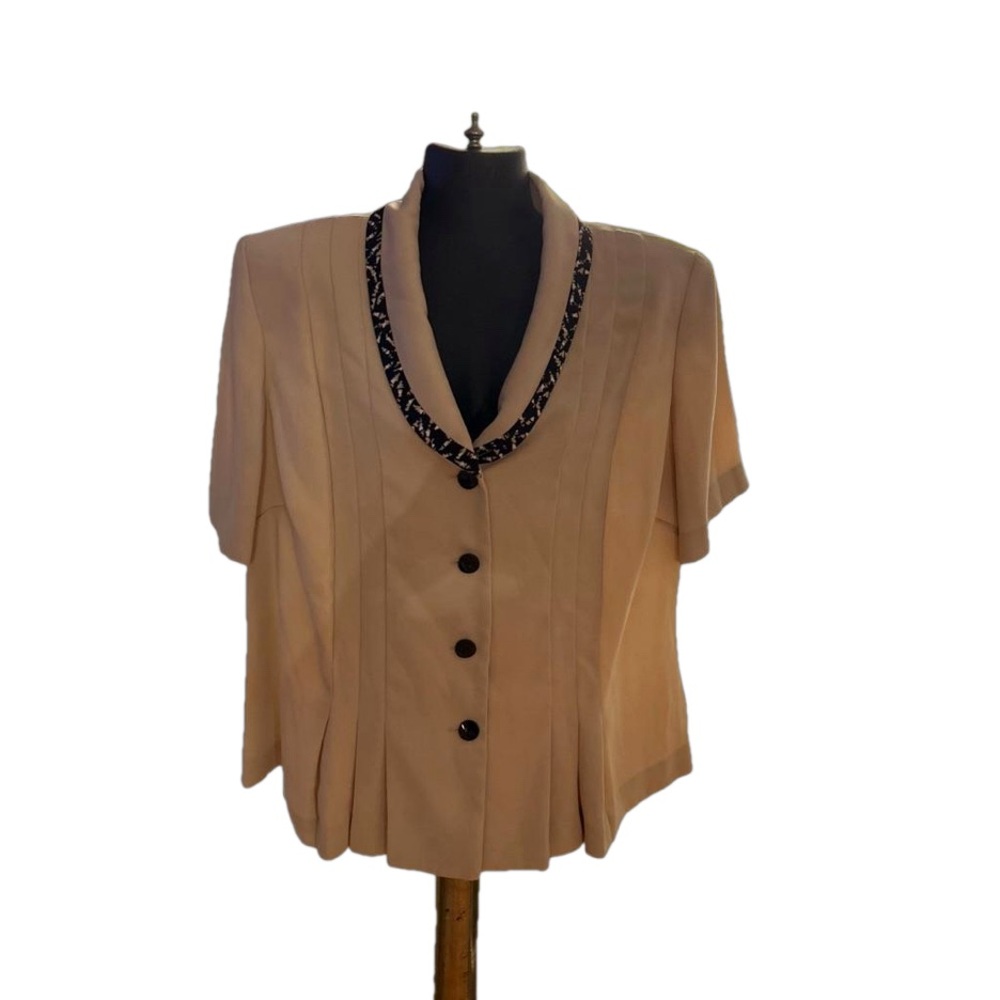 16W Danny & Nicole tan black button down blazer dress shirt top